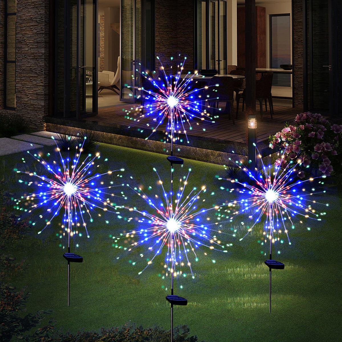4PCS 120 LED Multi Color Outdoor Firework Solar Garden Decorative