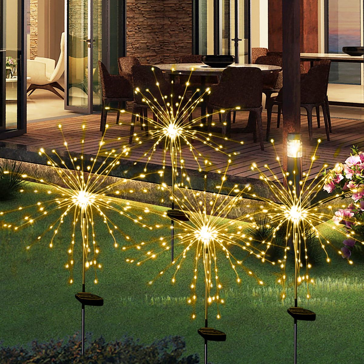 4PCS 120 LED Multi Color Outdoor Firework Solar Garden Decorative