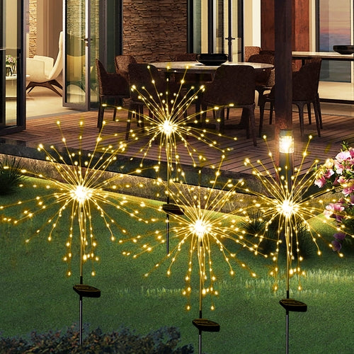 4PCS 120 LED Multi Color Outdoor Firework Solar Garden Decorative