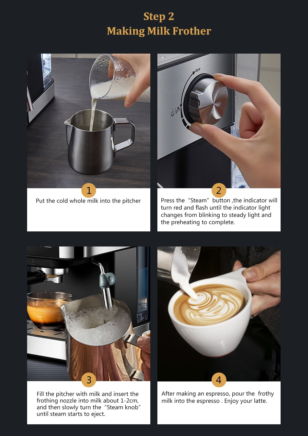 Coffee Maker Machine with Milk Frother - Stereotech