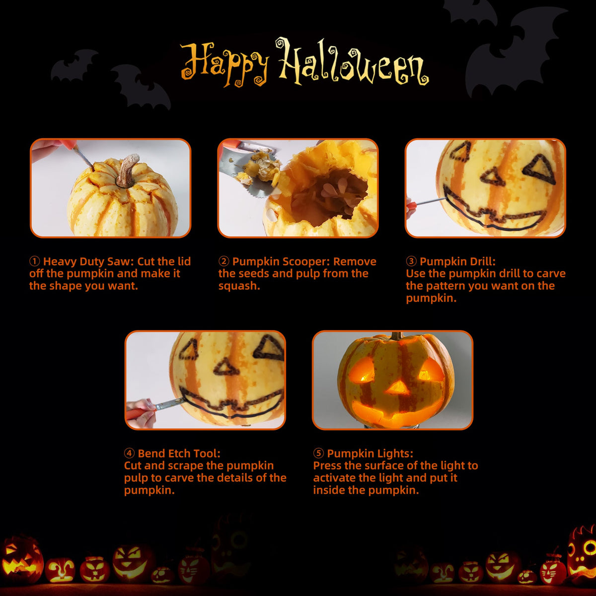 Halloween LED Pumpkin Lights with Remote and Timer 4Packs